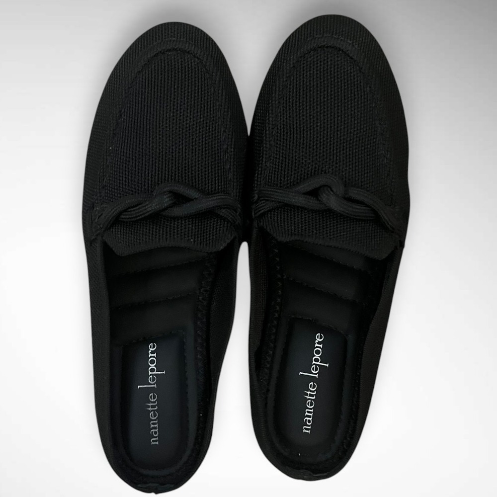 NANETTE LEPORE Black Knitted Loafer Mules Knotted Bow Detail Size 7 | EUC